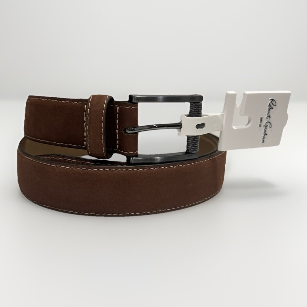 NEW Robert Graham Mens Belt SZ 40 Signature Ripaso Brown Suede Leather‎ Belt $98